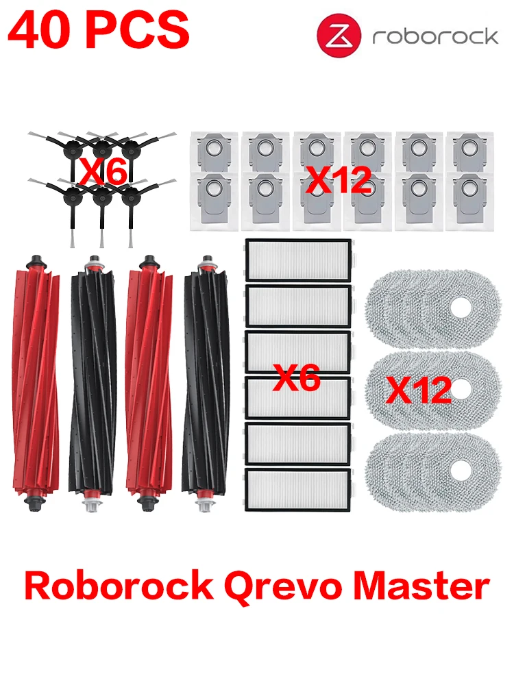 Compatible pour Roborock Qrevo Master, brosse latérale principale de remplacement, filtre HEPA, tampons de vadrouille, sac à poussière, pièces de rechange, accessoires