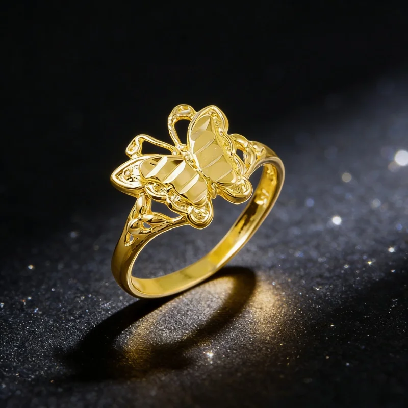Fashion Brand Jewelry Real 24K Gold Color Rings Butterfly Gold Filled Rings For Women Girl Party Jewelry R017