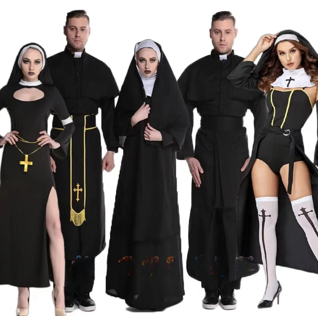

Костюм монахини на Хэллоуин, наряд священника, одежда для пары ведьм, тематический костюм монахини с крестом, традиционный китайский костюм для женщин