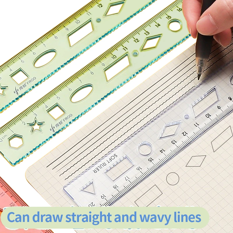 Student soft ruler ruler transparent multi-color ruler with wavy lines hollow geometric hole ruler