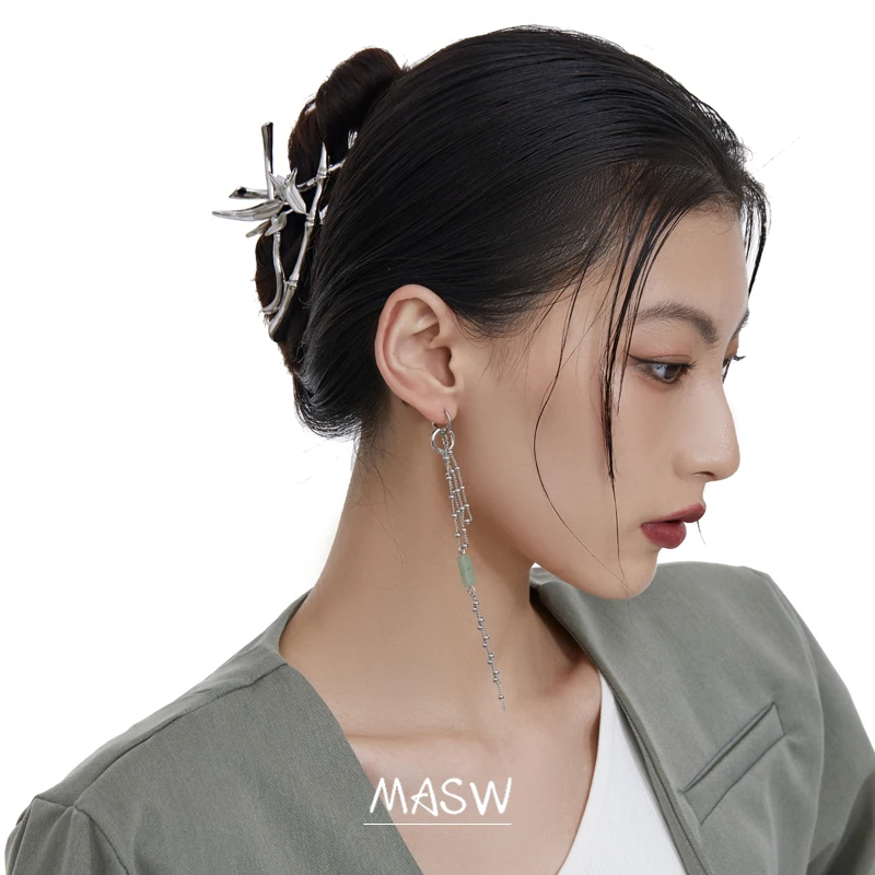 MASW Original Design Bamboo Hairclips For Women Female High Quality Brass Silver Color Metal Hairpin Hairclips Fashion Jewelry