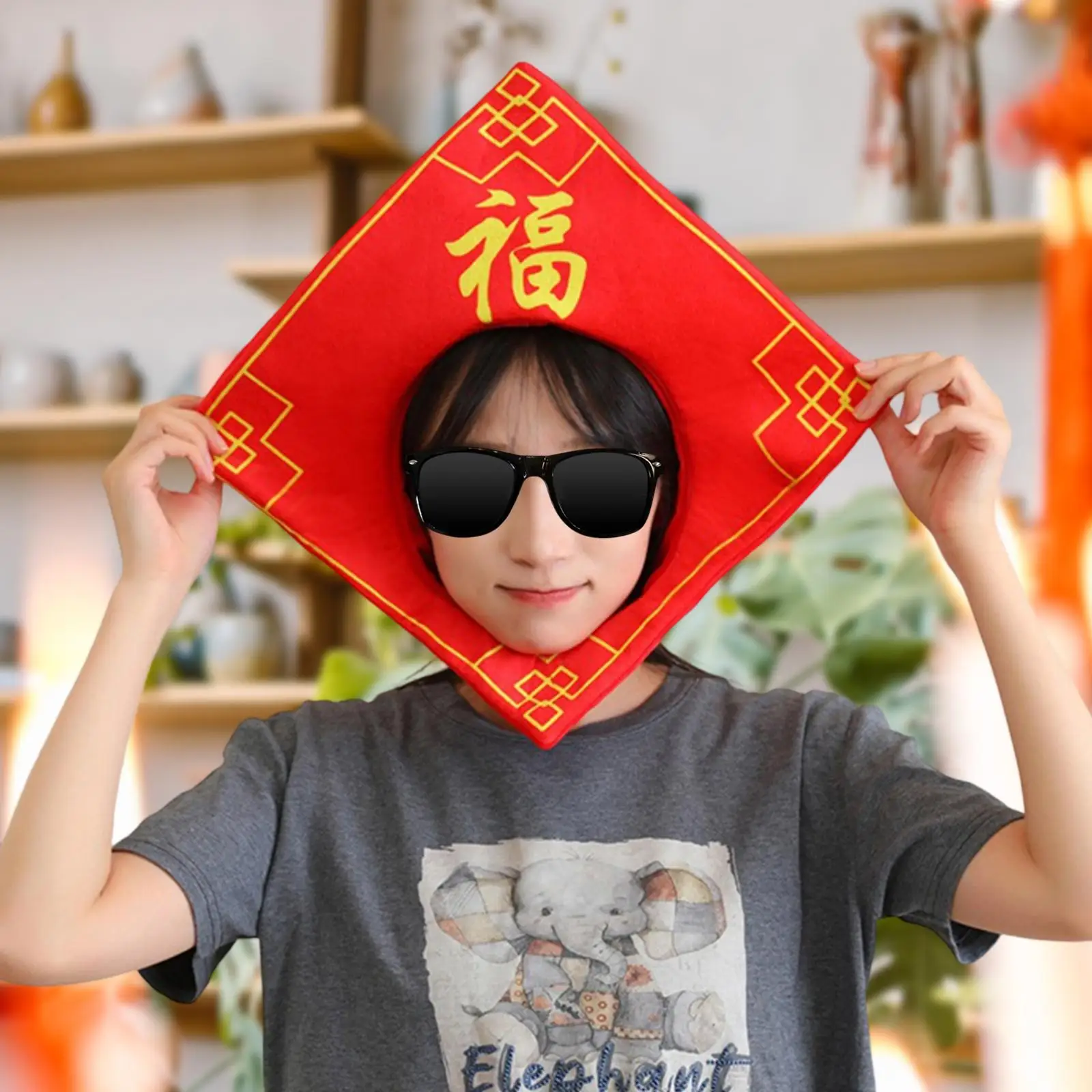 

Plush Hat Cute Dress up for Adults Fu Character Headgear for Festival Decoration