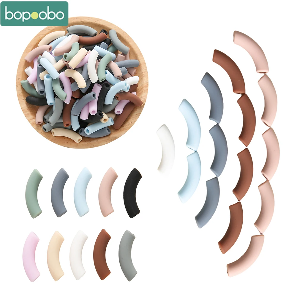 

Bopoobo 5PCS/Lot Food Grade Silicone Beads Long Strip Shaped Teether Beads Baby Chewable Teething Toy Chewable Accessories