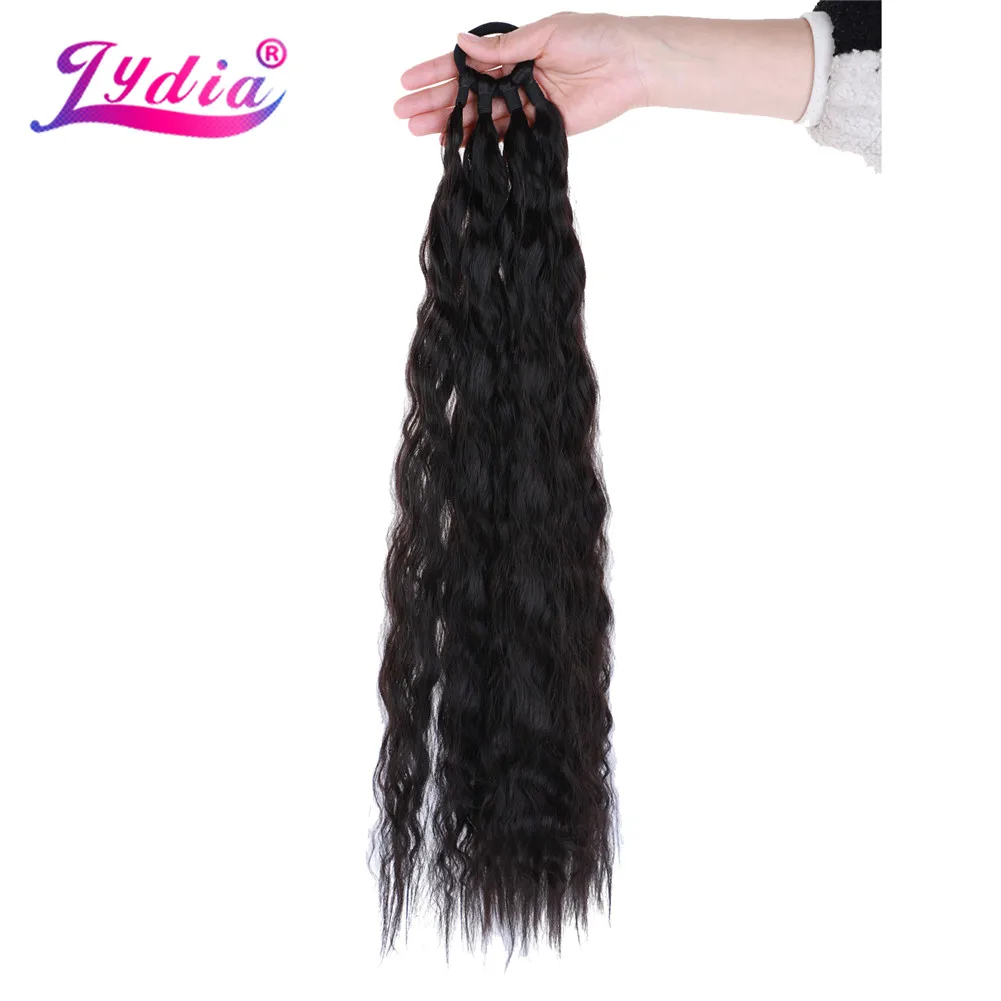 Lydia-Extensions de cheveux synthétiques ondulés avec élastique, queue de cheval ronde, anneau de cheveux bricolage, tresses de boxe bouclées noires et brunes, 24 po