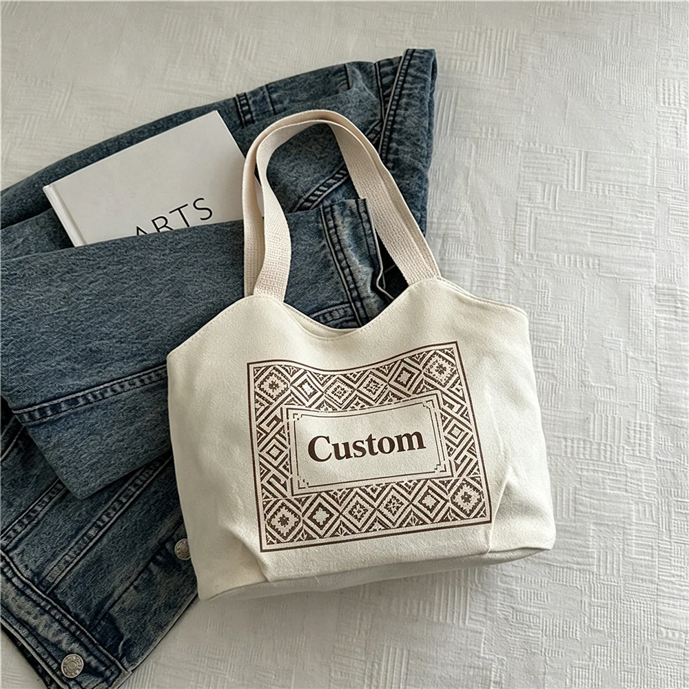 Fashion Canvas Tote Bag Custom Design Lightweight Foldable For Students Office Outdoor Casual Shoulder Bag Gift