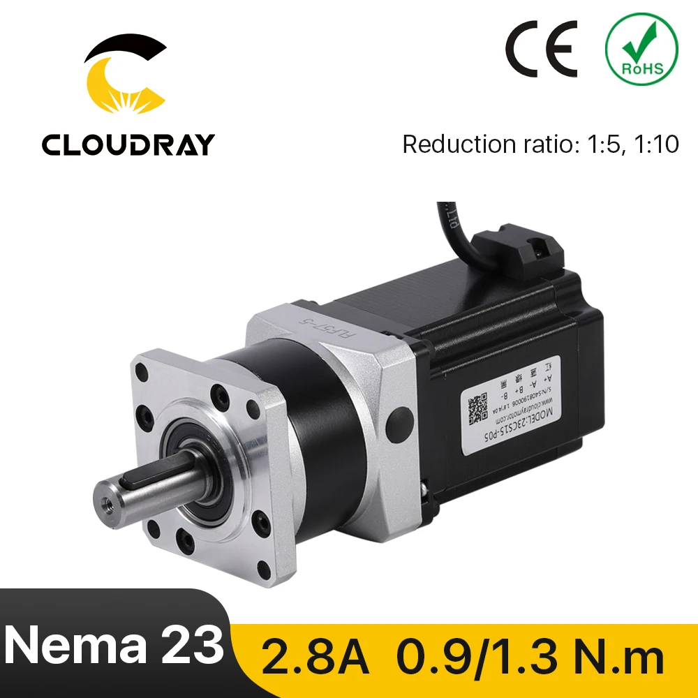 

Шаговый двигатель Cloudray Nema 23, 4-выводной, 0,9/нм, планетарный мотор коробки передач Nema 23, соотношение 5:1/10:1 для ЧПУ