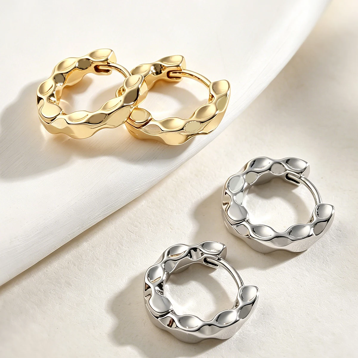 New 2 Styles Irregular Concave Convex Hammered Hoop Earrings Stainless Steel High Polished Minimalist Daily Office Ear Jewelry