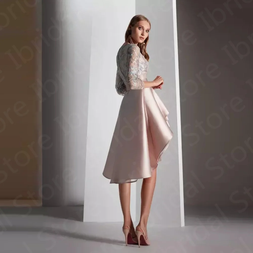 New Arrival Pearl Pink Mother of the Bride Dress High Low Mother Dresses 3/4 Sleeves Lace Wedding Party Gowns Customized