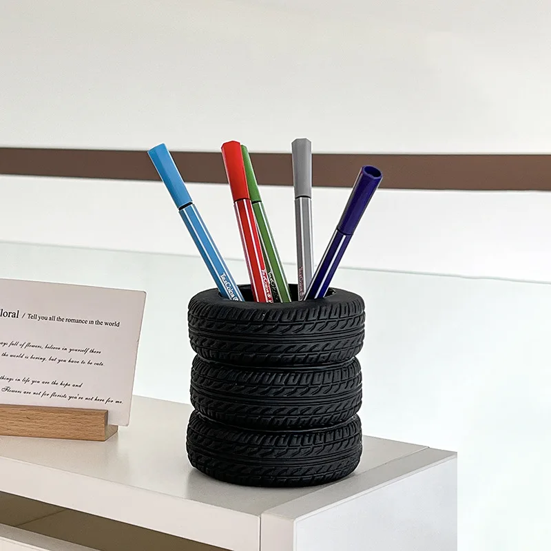 

Creative tire pen holder office desktop ornament home decoration multifunctional storage makeup brush barrel decoration