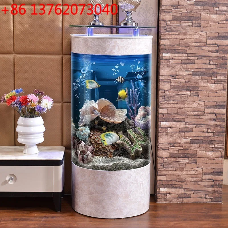 Fish tank living room water-free glass medium and large floor-standing tank household cylindrical aquarium