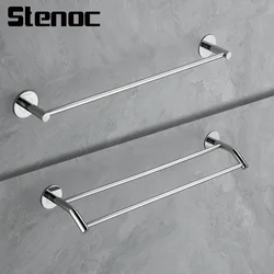 Stenoc No Drilling Single Rod Chrome 304 Stainless Steel Towel Bar Double Rod Black High Quality Wall Mount Bathroom Accessories