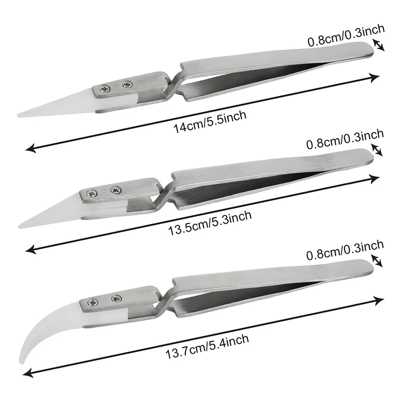 12 Pcs Precision Ceramic Reverse Solder Tweezers, Non-Conductive, Anti-Magnetic Pointed And Curved Tips Tweezers Set