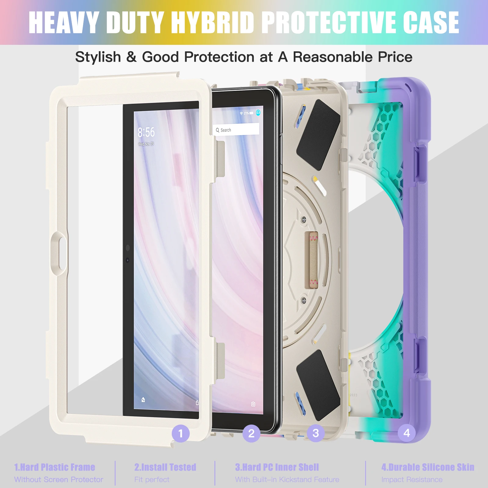 Rugged Case For Amazon Fire HD 10 2023 13th Generation 10.1 inch 360 Rotating Stand Heavy Duty Cover With Hand & Shoulder Strap