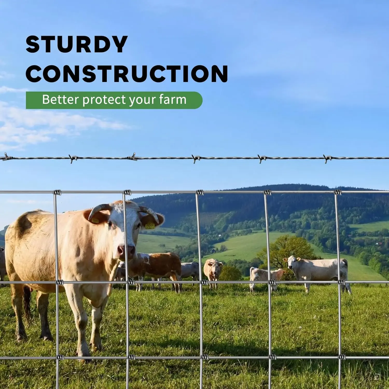 ألواح الماشية شديدة التحمل بـ 12 مقاسًا، سياج فولاذي مجلفن بطول 4 أقدام × 100 قدم لحماية المزرعة والحديقة