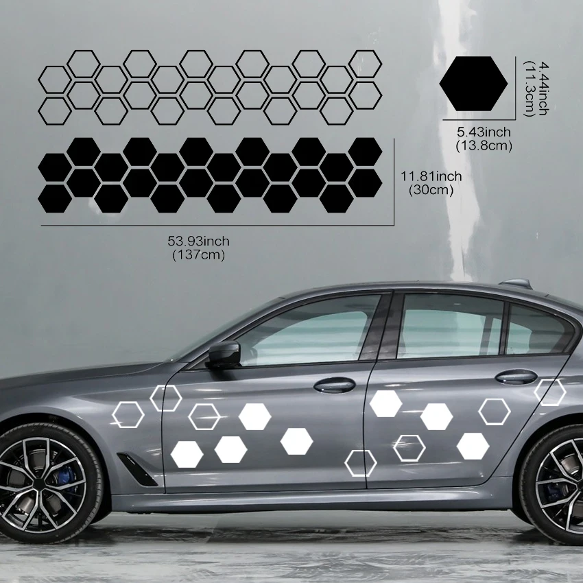 JDM DIY Honeycomb Hexagon Car Body Stickers, Waterproof Geometric Side Door Decor Decals For BMW