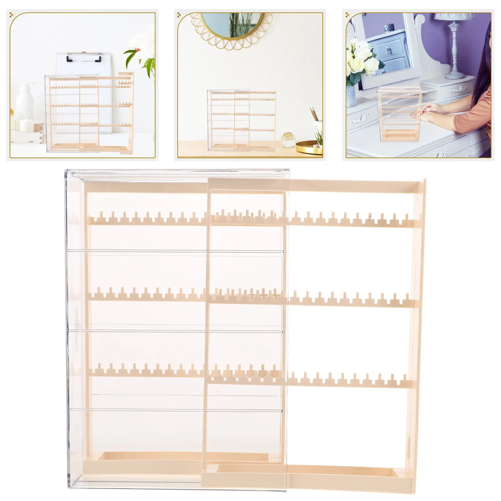 

Sophisticated Jewelry Organizer Box Display Stand Necklace Ring Bracelet Earring Holder Compact Travel Case Ring Hanging Hooks