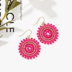 Badu Handmade Crochet Crystal & Seed Beads Beaded Drop Earrings for Women Summer Statement Bohemia Miyuki Jewelry Party Gifts