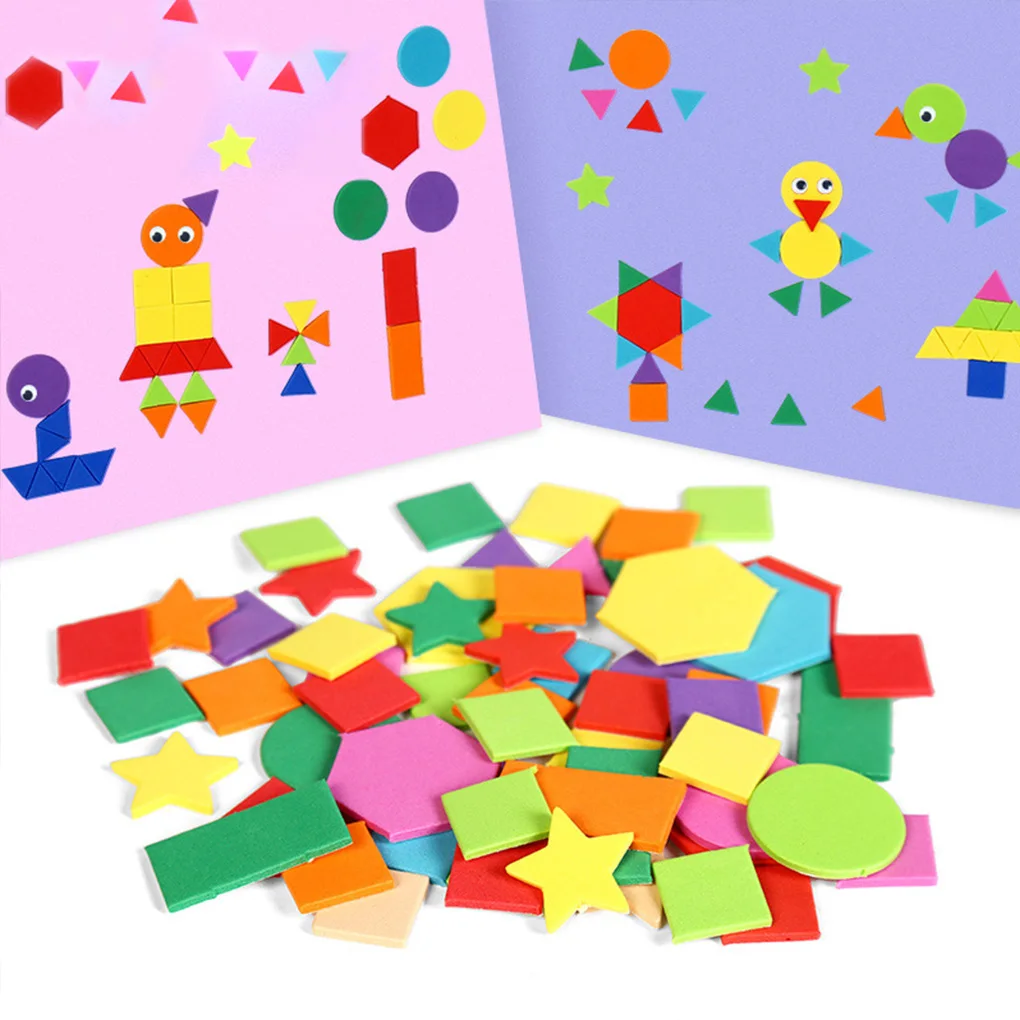 

150pcs Children Sticker Toys Foam DIY Geometric Kids Stickers Education Self Adhesive Craft Pasters Color Random