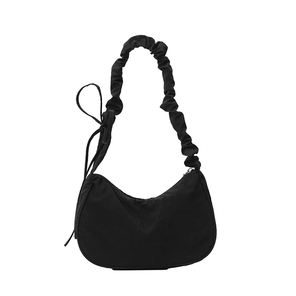 Fashion Multicolor One-shoulder Bag Nylon Bowknot Underarm Bag Drawstring Wrinkle Strap Tote Bag Daily Use
