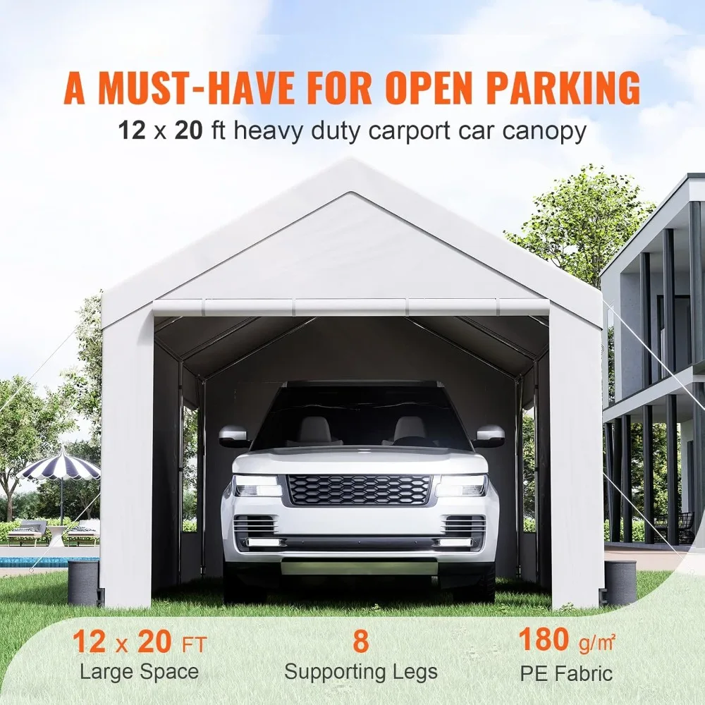 Carport, 12'x20' Extra Large Heavy Duty Carport, Upgraded Portable Garage Car Canopy with Roll-up Ventilated Windows