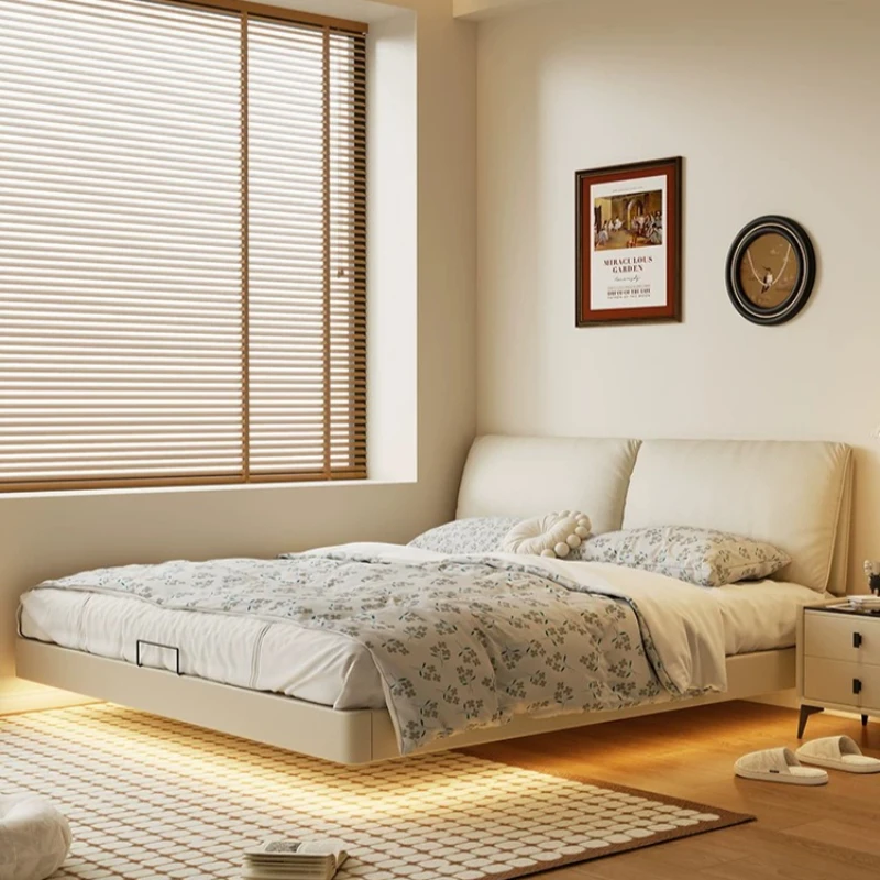 Invisible Air Beds Lit Floating With Drawers Leather Modern Bookcase Beds Storage Wood Cama De Casal Mid Century Furniture
