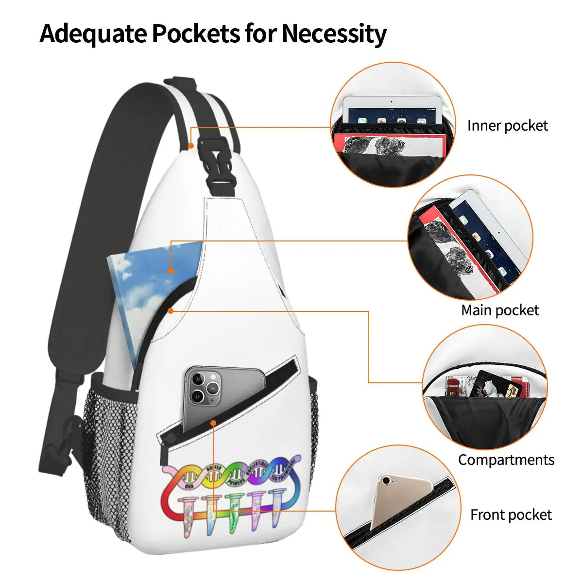 Components Pipette Tubes Biology Science Chest Bag Men Sling Crossbody Backpack Chest Bag Traveling Hiking Daypack Shoulder Bag