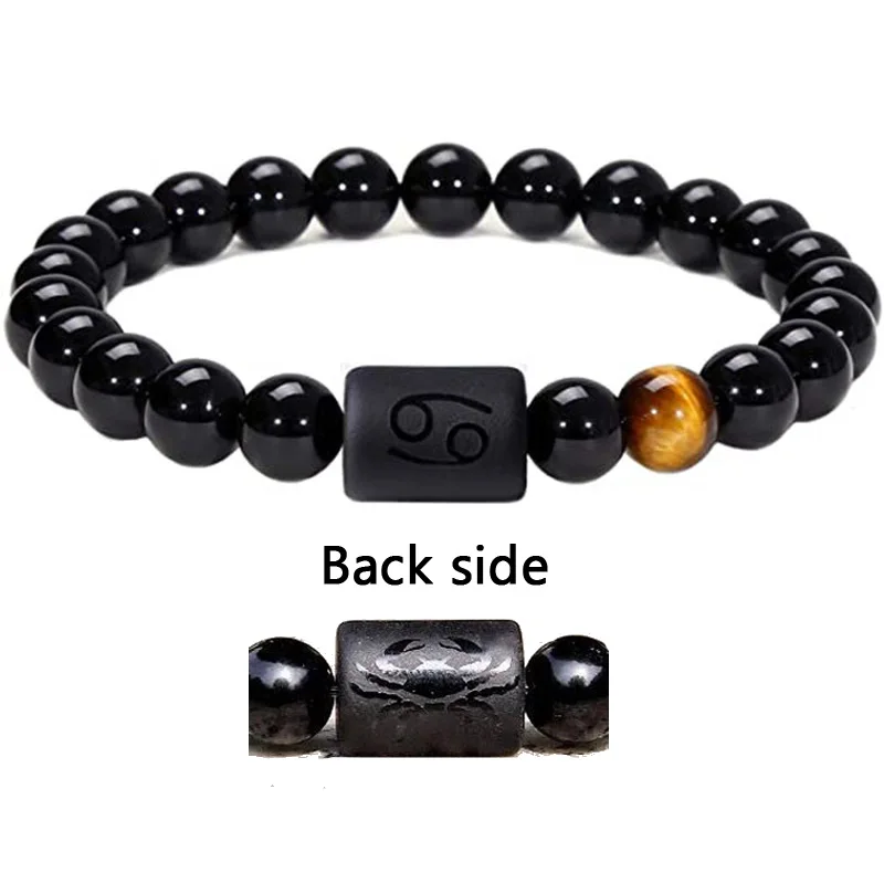 Hot Sale Twelve Constellation Stretch Bracelet Male Simple Obsidian Engraved Couple Beaded Fashion Commuter Bangle Natural Stone