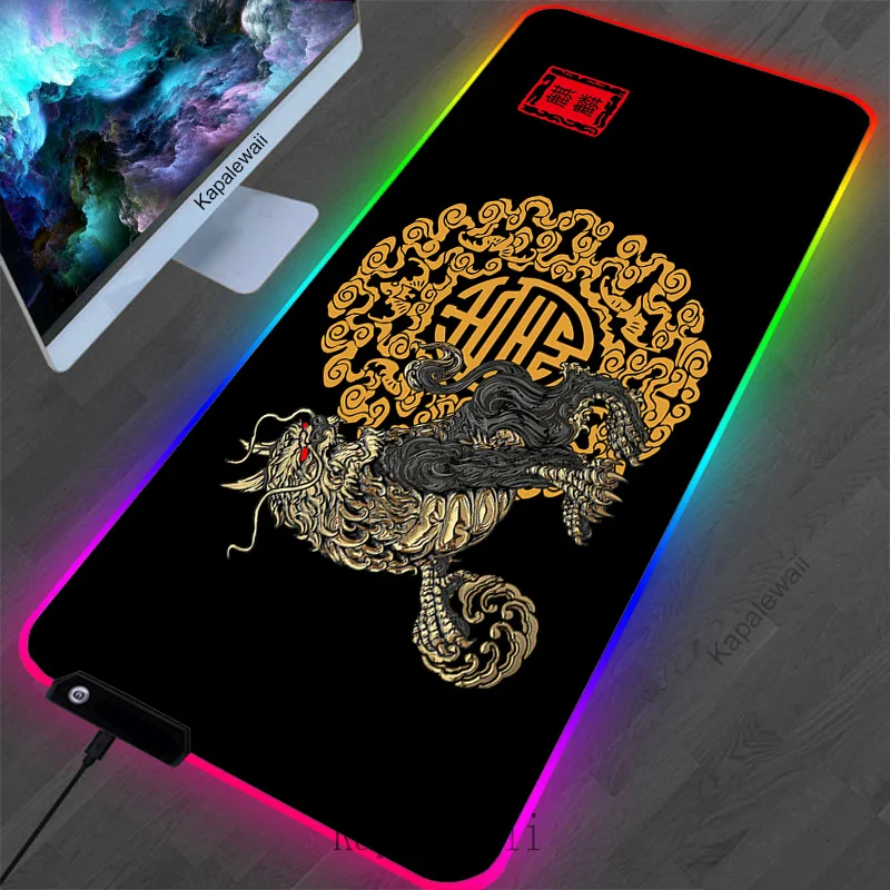 

HD Print Dragon Mouse Pad LED Alfombrilla RGB Large Mousepad Gaming Keyboard Pads Computer Deskmat Rubber Gamer Table Carpet XXL