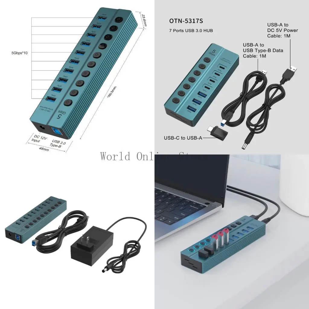 

10 Port USB3.0 Adapter 5Gbps Speed Individual Power Switches USB Dock Station 87HC