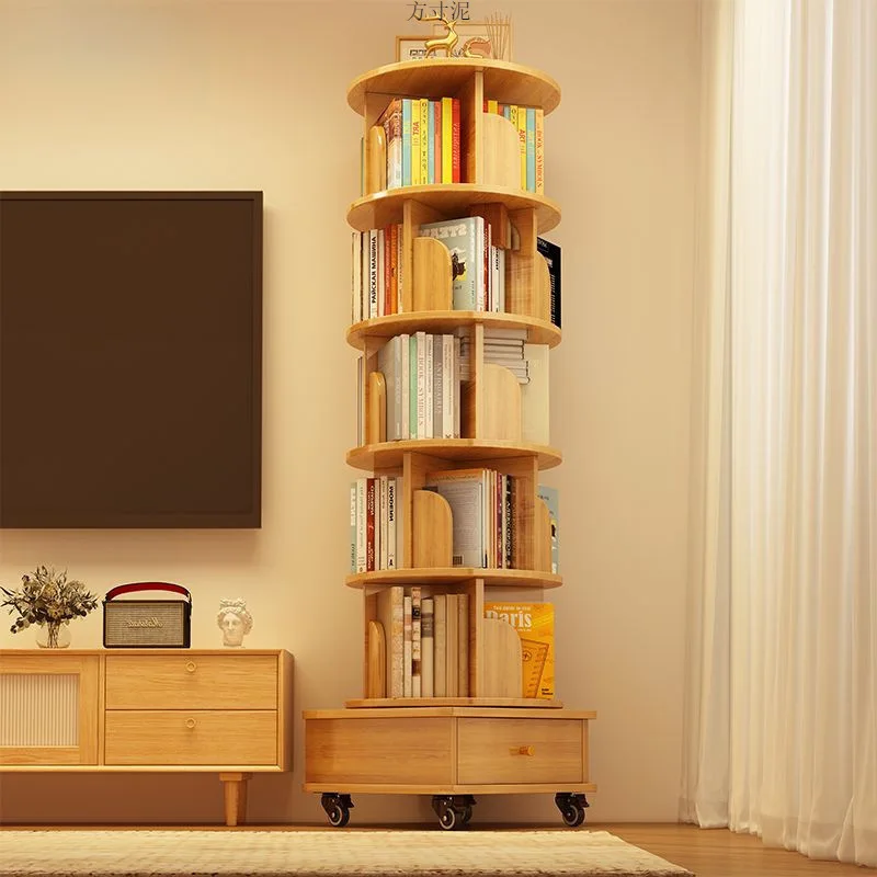 

Full solid wood rotating bookshelf 360 degree Internet celebrity floor bookcase removable storage picture book shelf