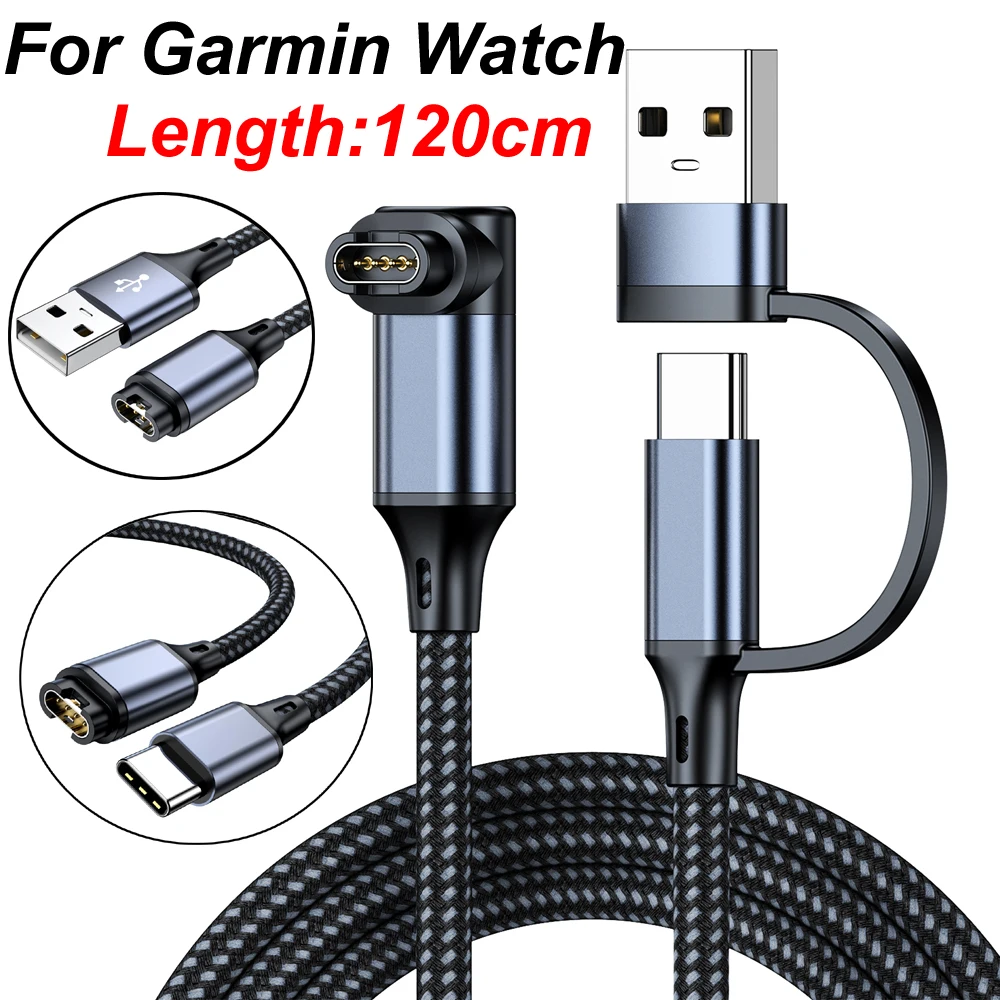 

Nylon 1.2M Type C USB Magnetic Charger Straight elbow Cable For Garmin Watch Venu2/VenuSq2/3/3S Fenix 6/7/6S Pro/5X Plus Vivoact