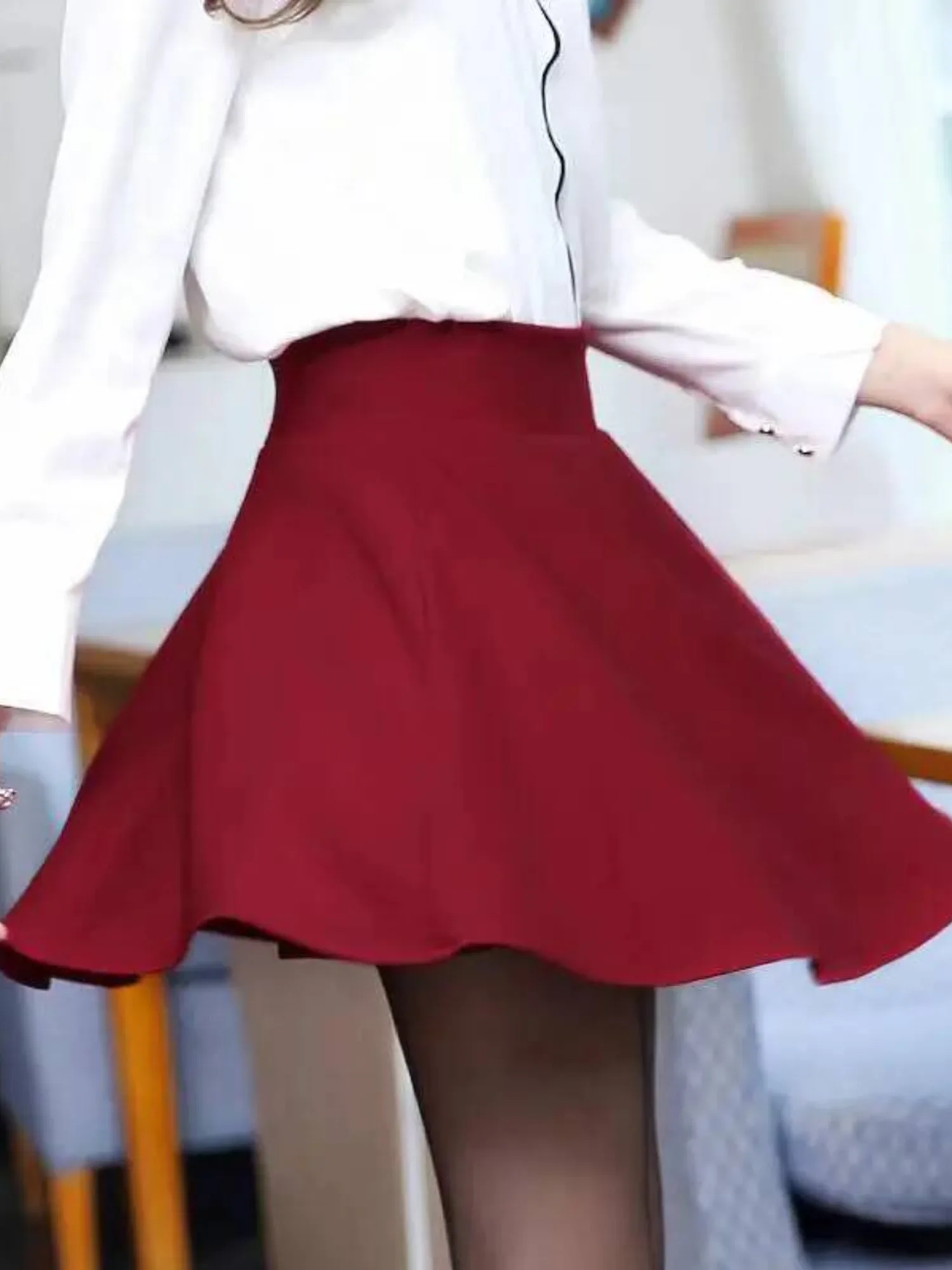 Effen kleur midi-rok met hoge taille voor dames, elegante vloeiende prestatierok voor moderne danspodiumkleding of ballroomoefeningen