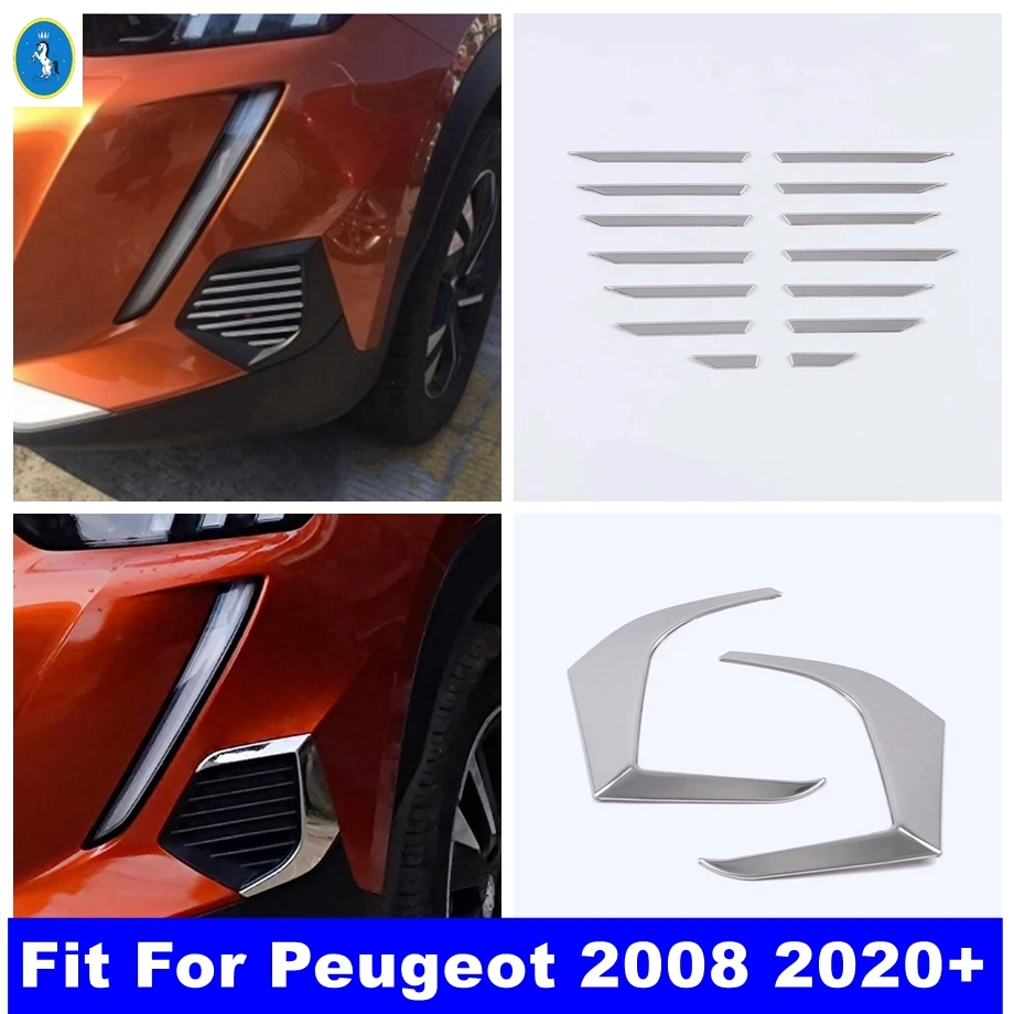 

Front Grille Grill Bumper Strips / Head Fog Lights Lamps Eyebrow Decor Cover Trim For Peugeot 2008 2020 - 2022 Car Accessories