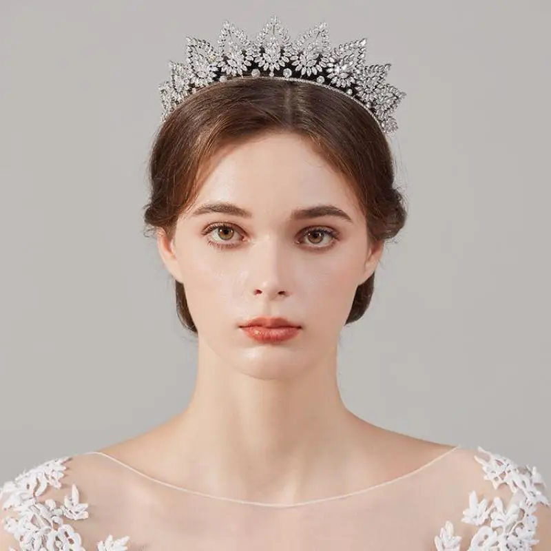 Cubic Zirconia Royal Queen Tiaras Women Jewelry Luxury Baroque Sliver Bridal Crowns Pageant Diadem Wedding European Headpieces