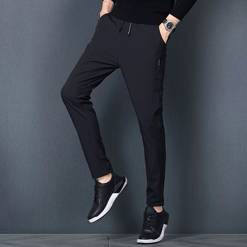 Autumn Winter Men\'s Elastic High Waist Solid Pockets Harlan Sports Casual Drawstring Trousers Fashion Office Lady Loose Pants