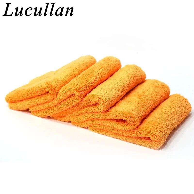 Lucullan-toallas de microfibra sin bordes de felpa súper gruesa naranja, paños de limpieza para el cuidado del coche, Trapos de secado de detalles