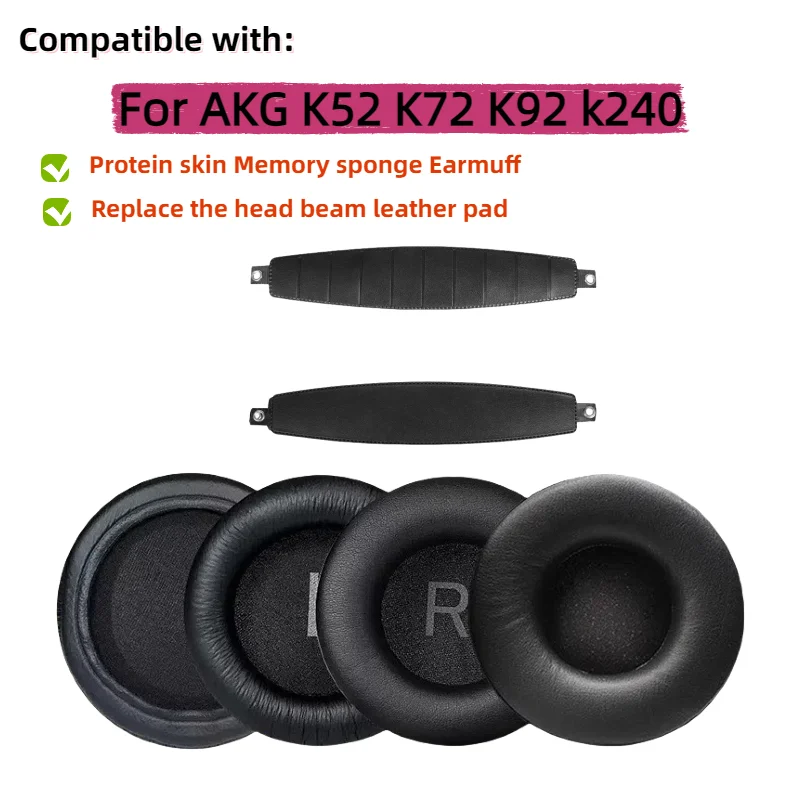 

Replacement Leather Memory sponge Ear Pads Headband Head Beam AKG K52 K72 K92 k240 Headphone repair parts