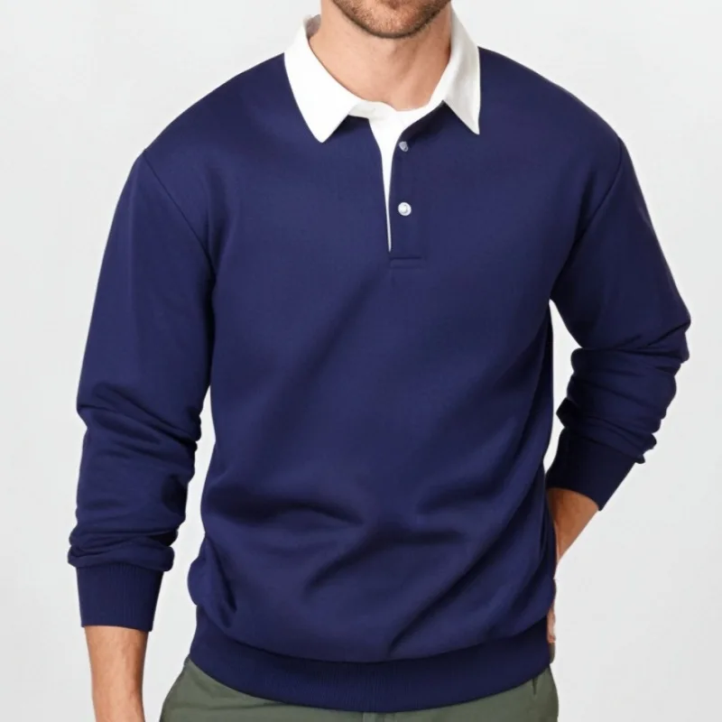 

2025 Autumn Men's Sweatshirts Long Sleeve Solid Color Casual Polo Neck Sweatshirt 80% Cotton Turn-down Collar Pullover Men New