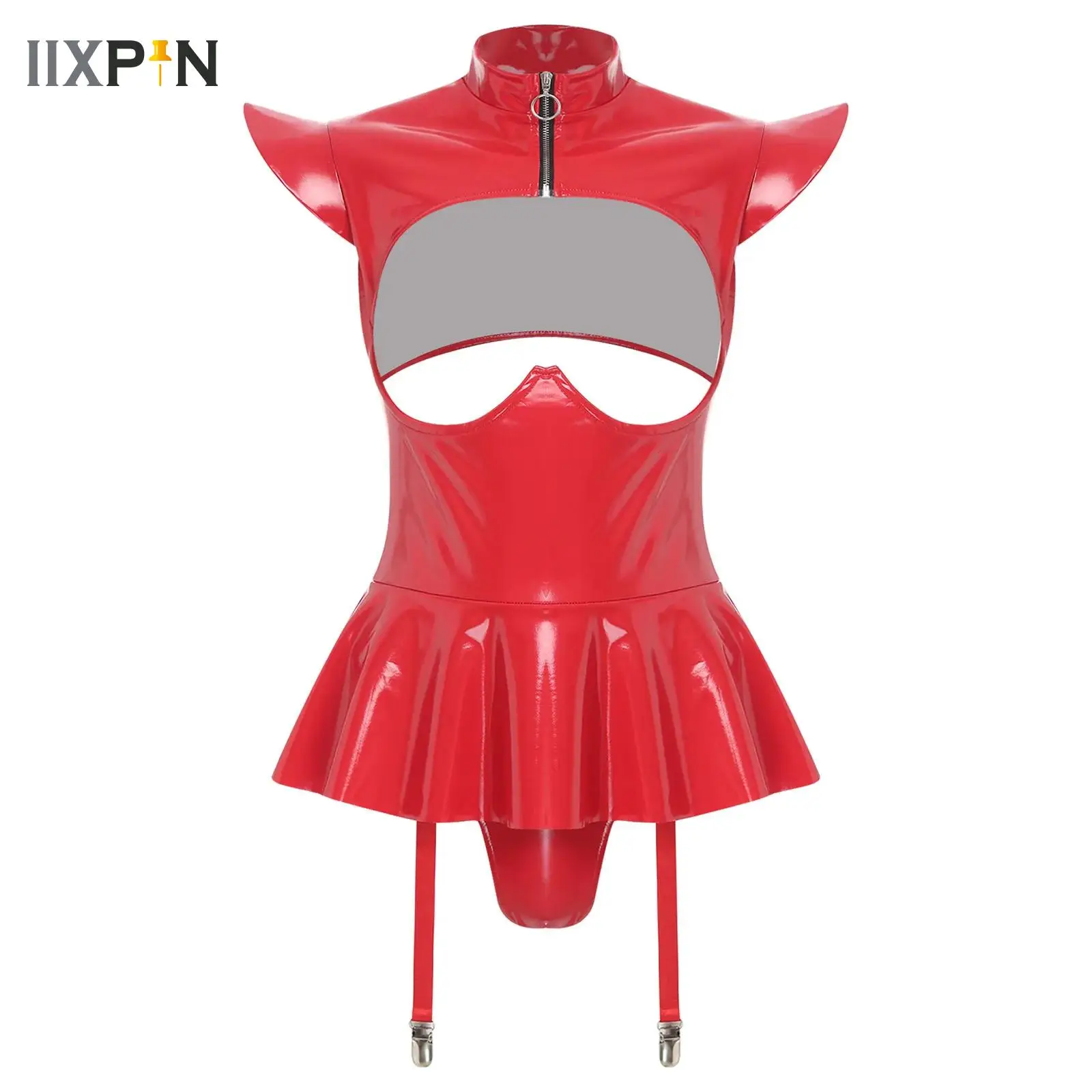 

Женское мини-платье, женское сексуальное женское белье из искусственной кожи с открытой грудью, боди с рюшами и подвязками, комбинезон для танцев на пилоне, костюм для ночного клуба