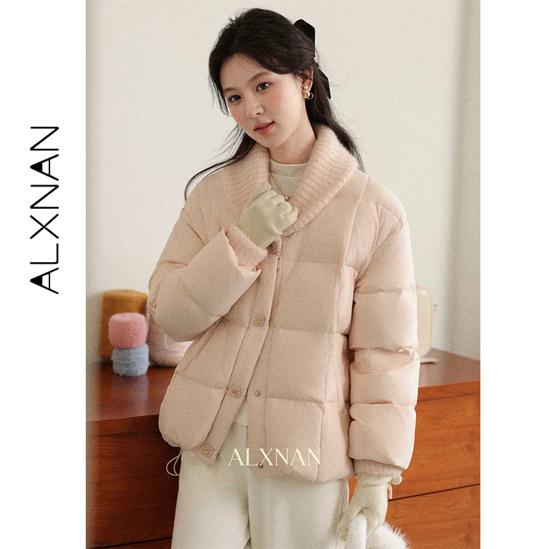 

ALXNAN Pink Long Women's Winter Down Jacket Lightweight Puffer Warm Coats for Ladies Fashion Elegant Windproof Outwears L59536