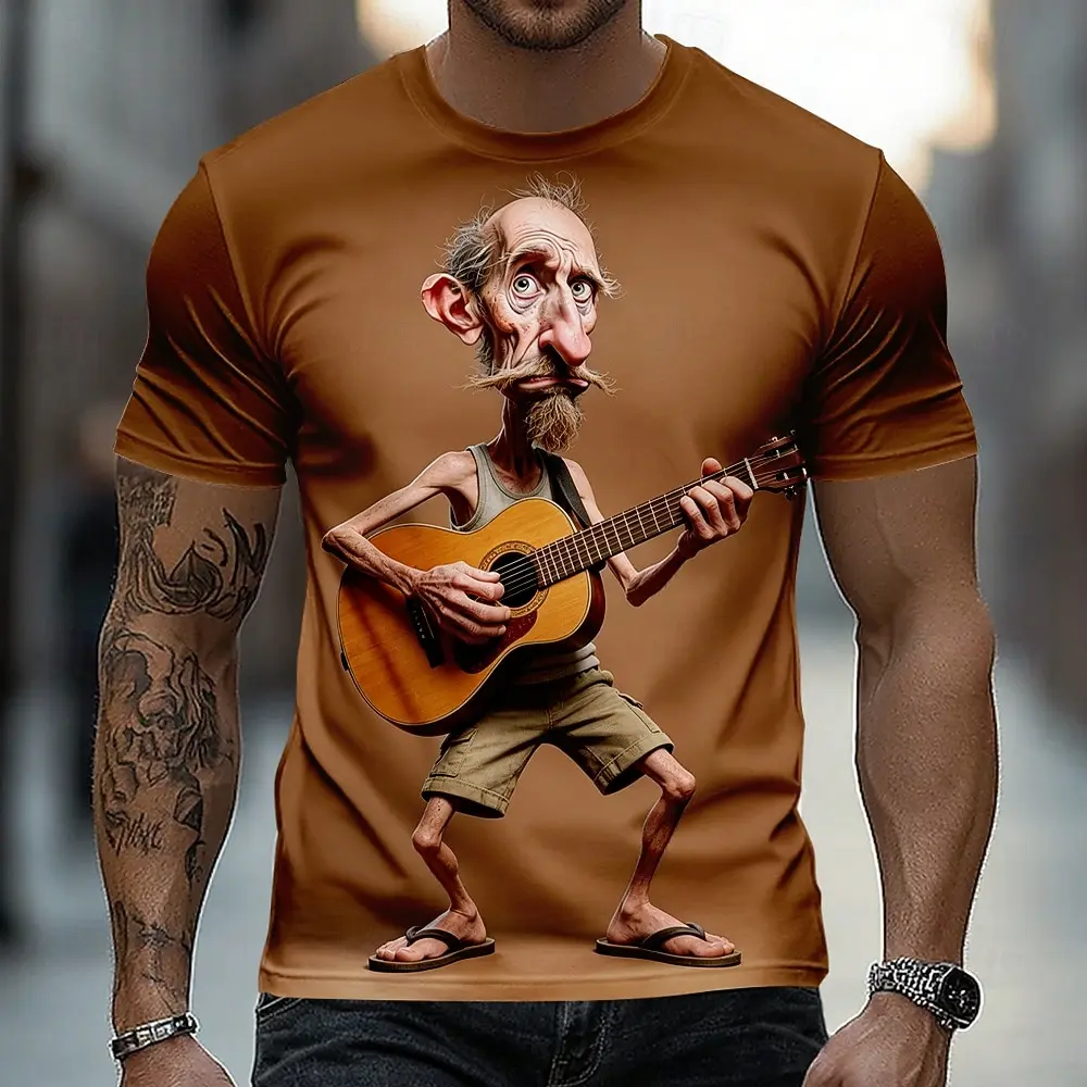 Novelty 3D Guitarist Old Man Guys Print Men's T-shirt Fashion Short Sleeve t shirts Casual Daily Streetwear Tops Summer Clothing