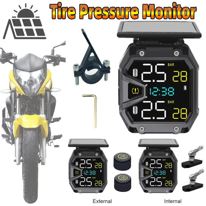 Monitor de presión de aire para bicicleta, energía Solar TPMS para motocicleta, resistente al calor, Detector inalámbrico de presión de neumáticos, herramientas con Sensor de presión de aire