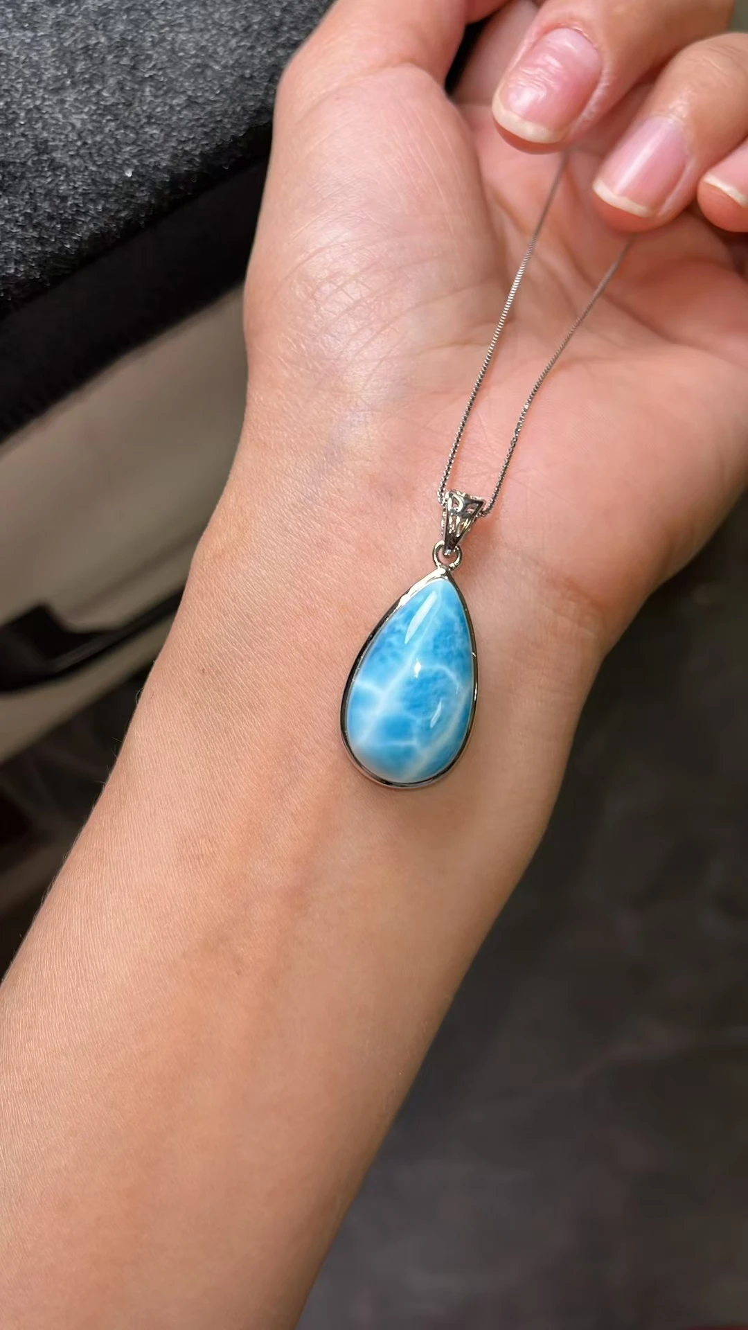 Natural Blue Larimar Heart Pendant Necklace 27.6mm Gemstone 925 Silver Women Men Larimar Love Larimar Fashion Jewelry AAAAAA