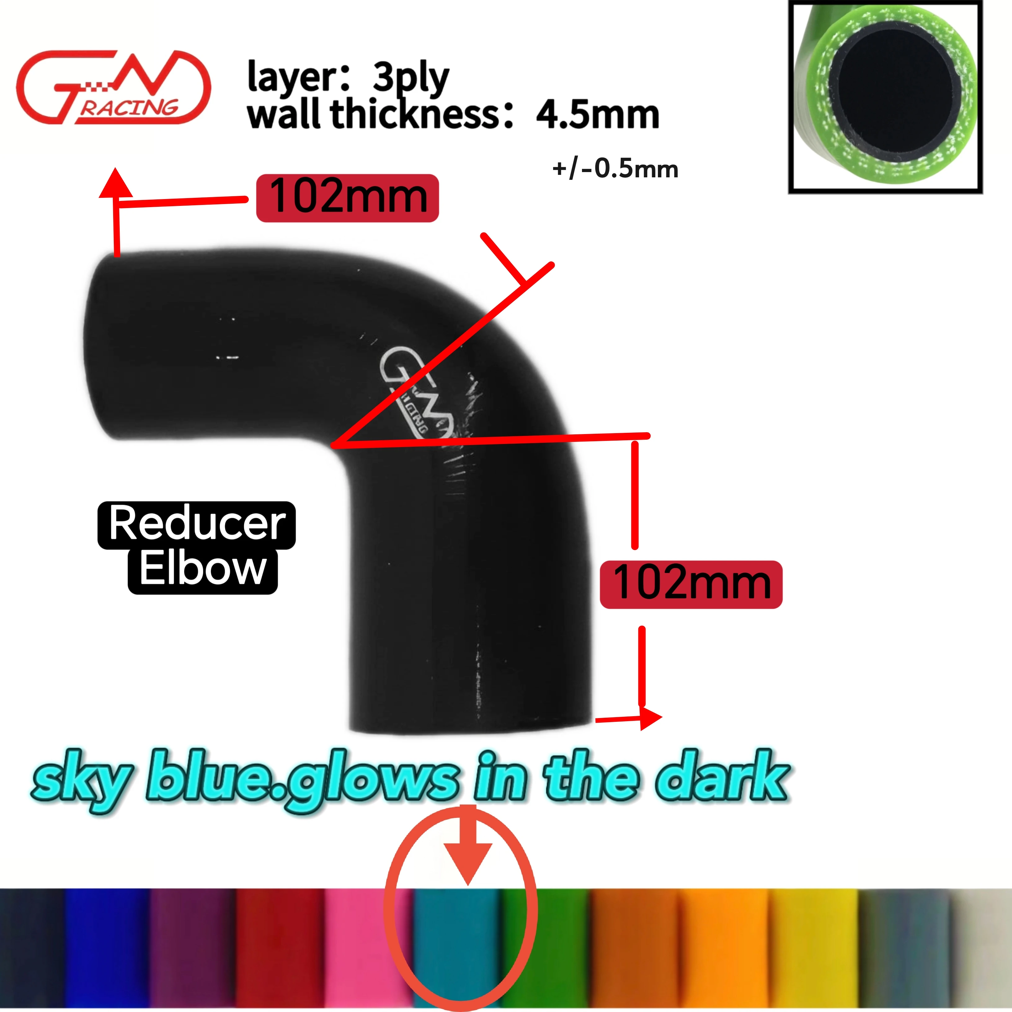 90 Degree Reducer Elbow Hose Silicone Tube Intercooler Coolant Pipe 19 /22 /23 /25/ 28/ 30 /32 /38/ 40 /44 /45mm Gloss Black