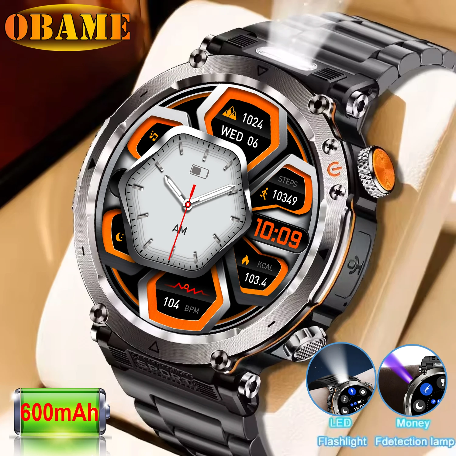 New 600 mAh Battery Smart Watch Men's 1.7 inch Outdoor Sports IP68 Waterproof Watches BT Calling with LED Flashlight Smartwatch