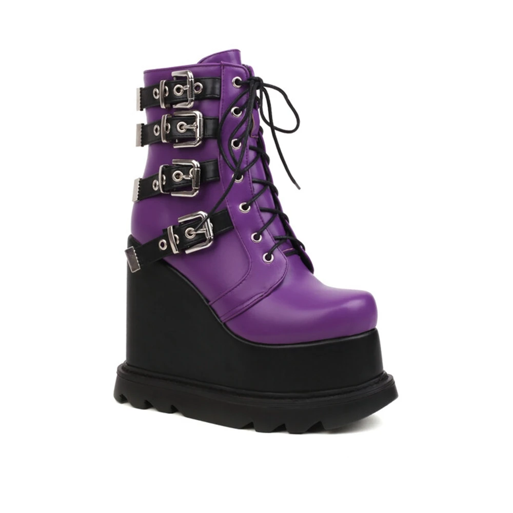 2023 Purple Women Boots Platform High Wedges Heels Winter Punk Halloween Witch Cosplay Women Boots Gothic Botas De Mujer 2088-6