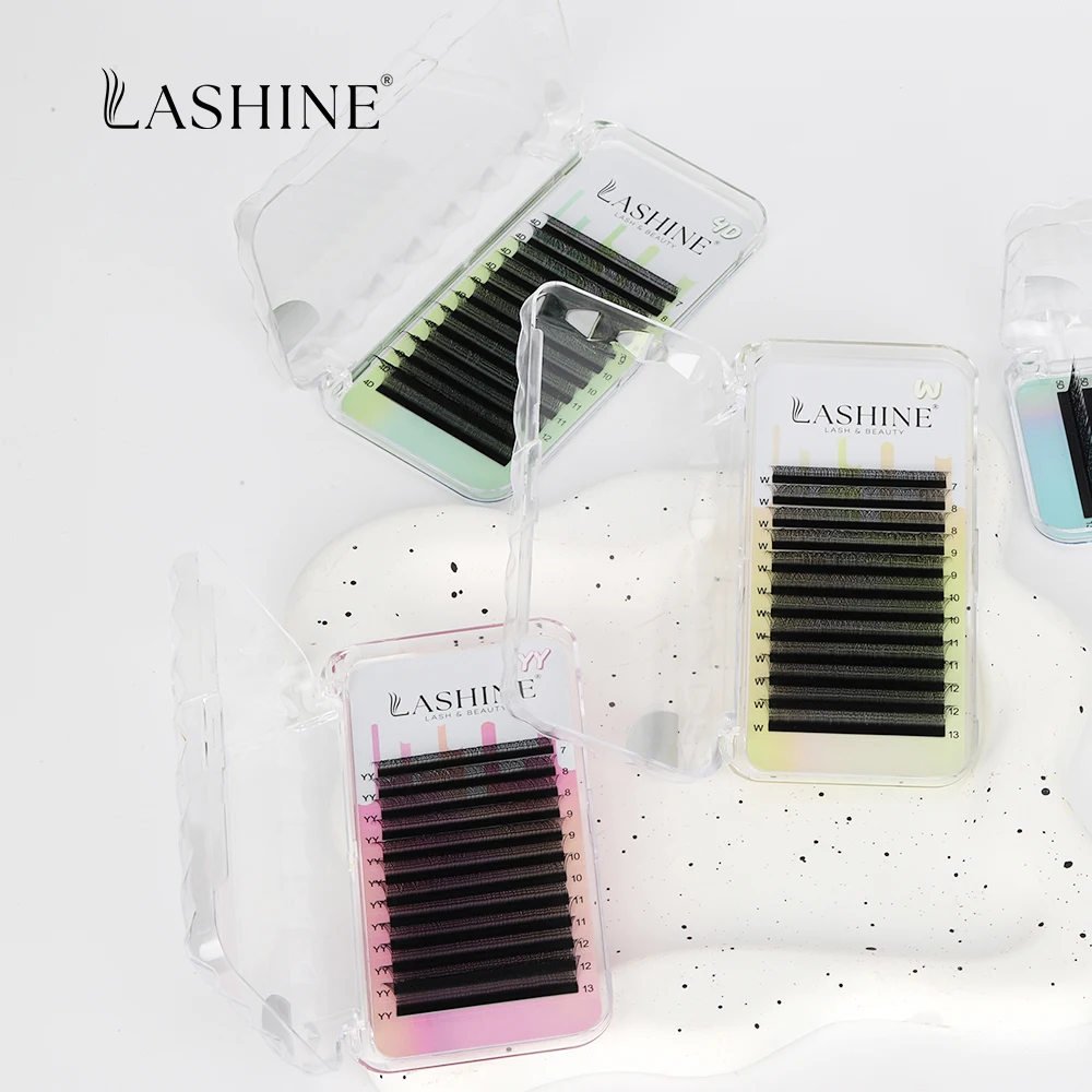 LASHINE YY/3D/4D/5D/6DW Lashes 50 cases D Curl YY/W Shape Black Eyelashes ExtensionsLashes 12rows Premade Volume Fans