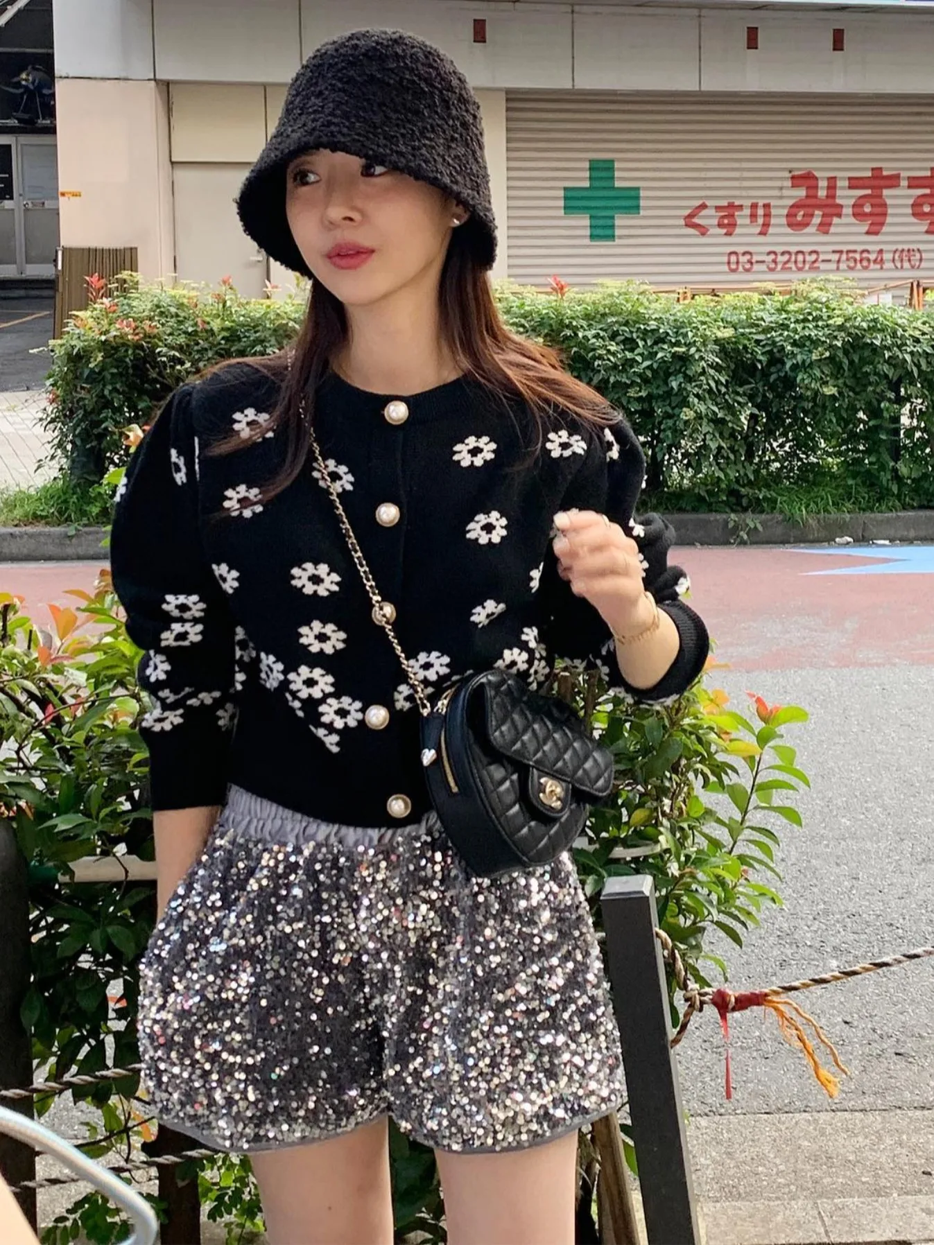 한국 스타일 달콤한 꽃무늬 올매치 니트 스웨터 여성용 가을 겨울 신상 라운드 넥 싱글 버튼 고급스러운 느낌 스웨트...