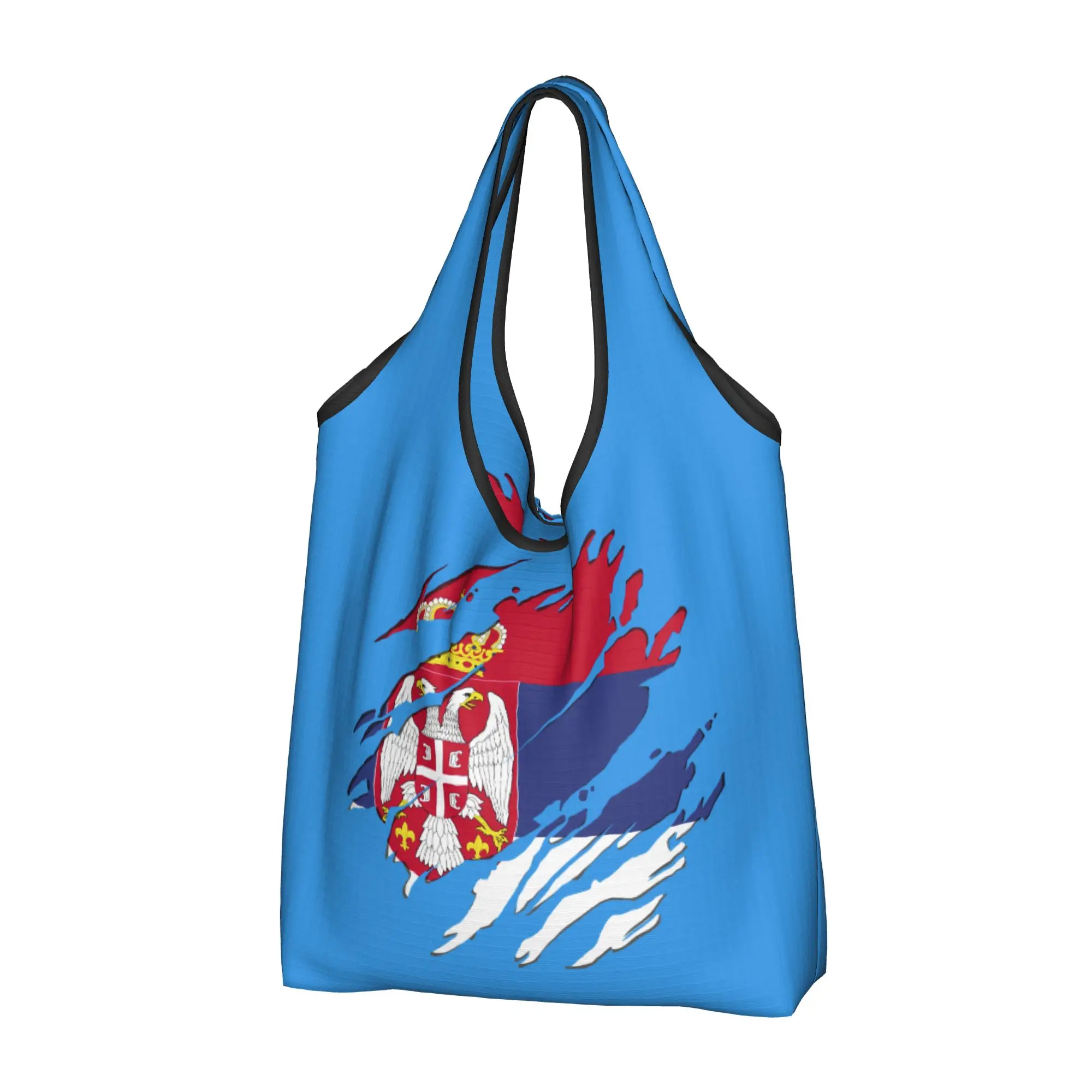 Serbia Flag Scratch Groceries Shopping Bag Custom Shopper Shoulder Tote Bags Big Capacity Portable Serbian Proud Handbag