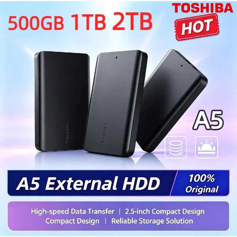 Toshiba A5 Portable External Hard Drive High-Speed USB 3.2 Gen1 500GB 1TB 2TB Storage Compatible With Windows Mac Laptop PC